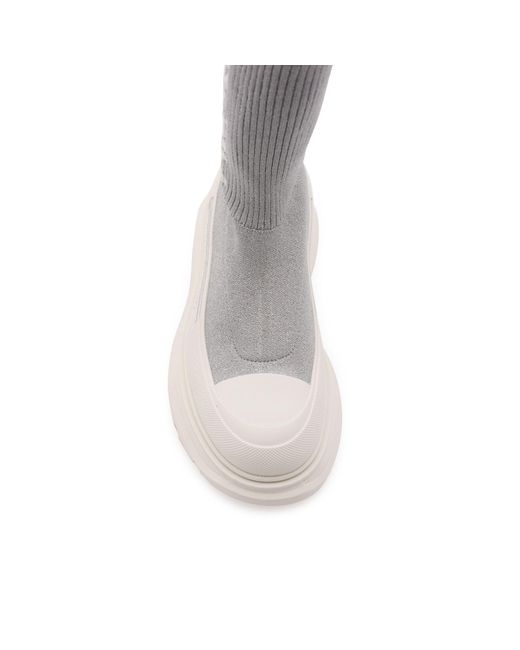 Alexander McQueen Sock Style Logo Print Laarzen in het Gray
