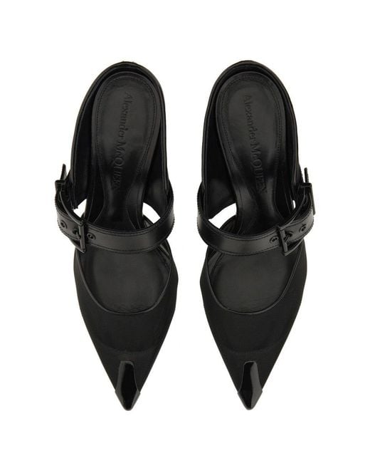 McQueen White Punk Buckle 40Mm Leather Mules