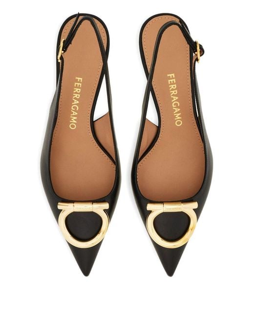 Ferragamo Black Leather Slingback Pumps