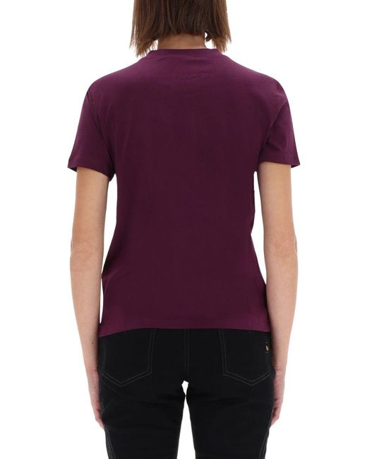 Versace Jeans Couture Purple T-Shirt With Logo And Rhinestones