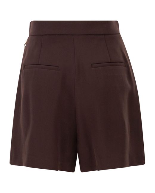 Elisabetta Franchi Brown Gabardine Shorts With Jewelled Logo