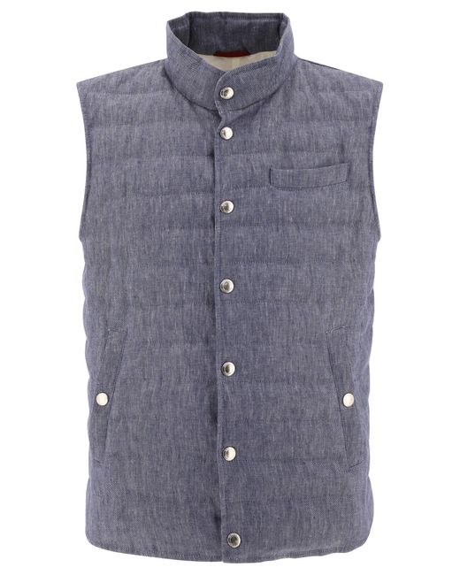 Brunello Cucinelli Denim Effect Leinenwestejacke in Blue für Herren