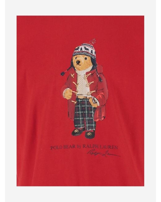 Ralph Lauren Red Cotton T Shirt With Polo Bear Pattern for men