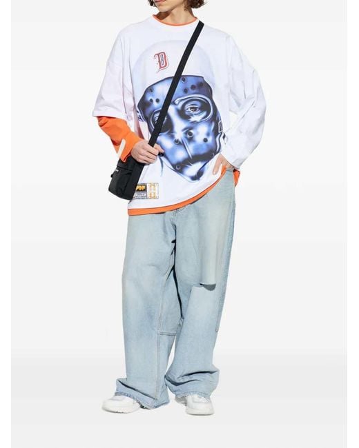 PDF Blue Crew Neck T Shirt With Print