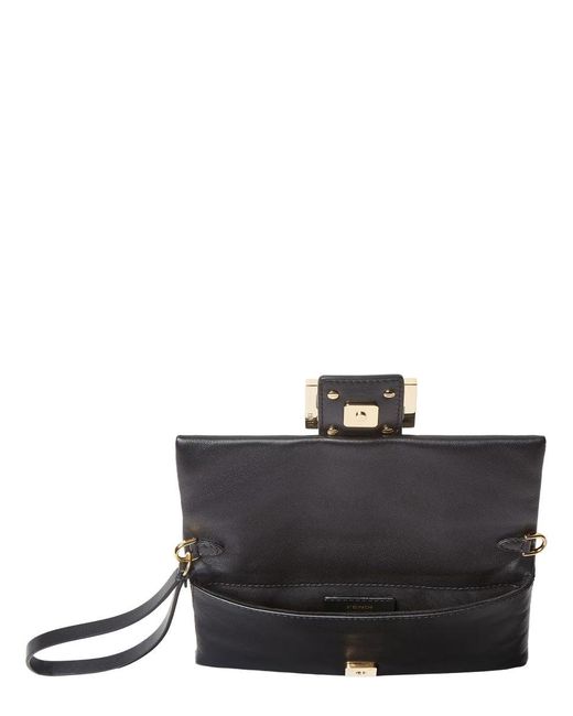 Fendi Black Mini Soft Leather Bag With Embellished Strap