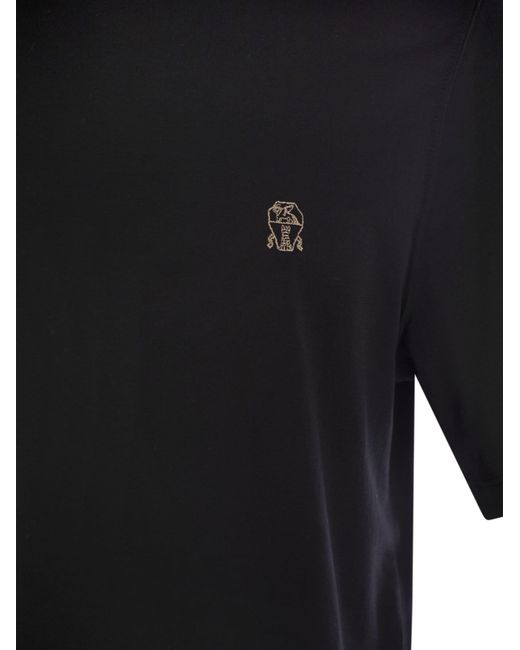Slim Fit Crew Cuella de cuello en camiseta de algodón con logotipo Brunello Cucinelli de hombre de color Black