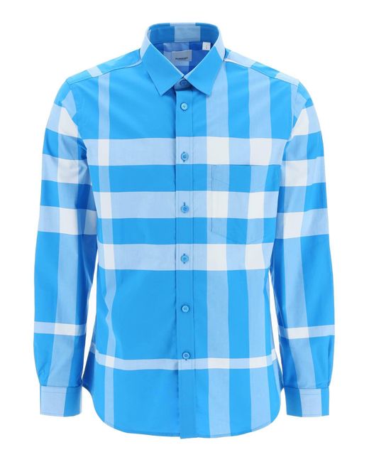 Camisa de popelina a cuadros Burberry de hombre de color Azul Lyst