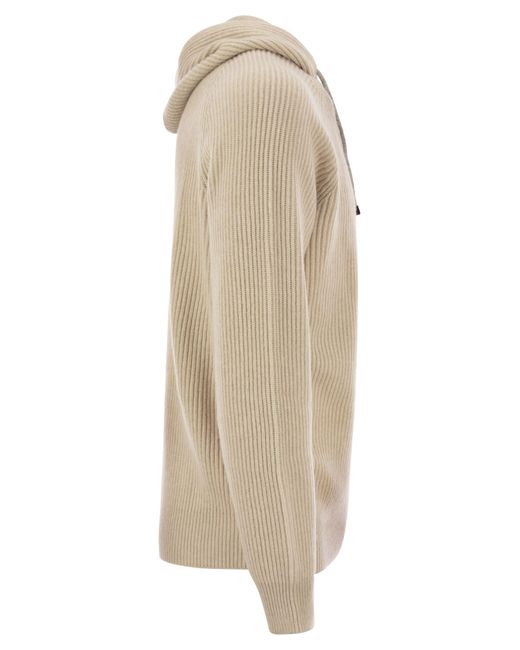 Brunello Cucinelli Sweatshirt Style in Cashmere Rib in Natural für Herren