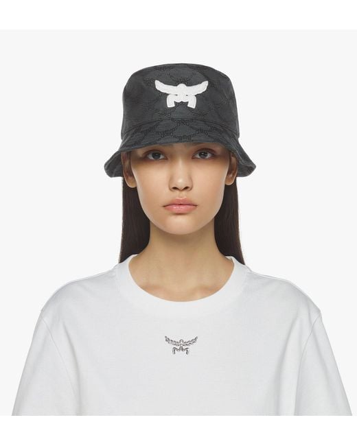MCM Black Bucket Hat In Lauretos Denim Jacquard
