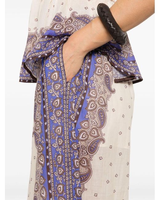 パンツ ZIMMERMANN MAXINE WIDE LEG PRINTED TROUSERS Zimmermann Maxine Wide Leg Printed Trousers in Natural | Lyst