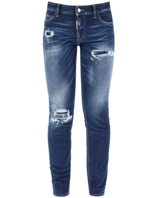 "Jennifer Medium Wash Ripped Knee Wash Jeans DSquared² en coloris Blue