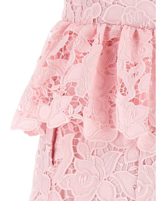 Self-Portrait Pink Lace Peplum Midi' Dress