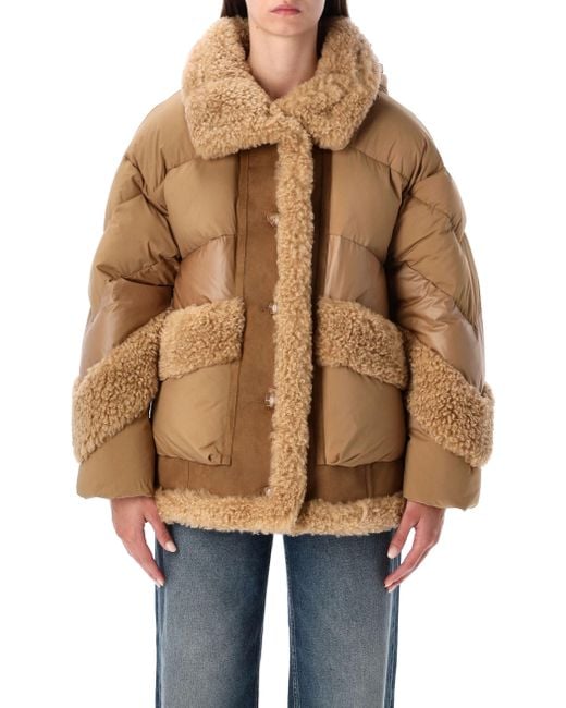 Urbancode Brown Camel Short Puffer Jacket With Faux Shearling