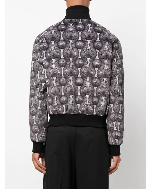OZWALD BOATENG Gray Geometric-Print Silk Bomber Jacket for men
