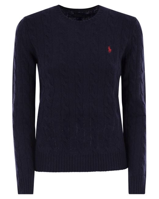 Ploited Wool E Cashmere Crew Neck di Polo Ralph Lauren in Blue