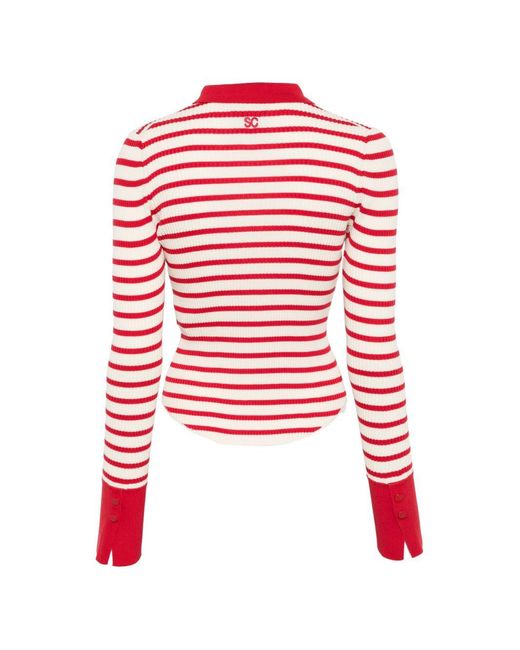 Semicouture Red Aida Striped Cotton Polo Shirt