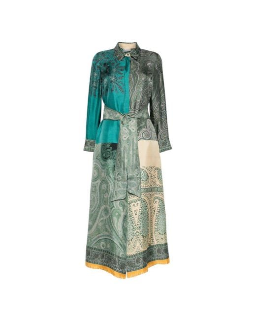 Pierre Louis Mascia Green Printed Silk Dress