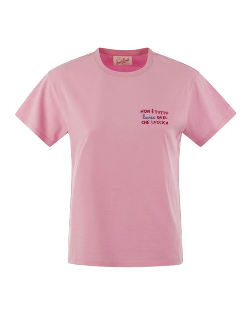 Mc2 Saint Barth Pink Emilie T -Shirt mit Stickerei auf der Brust