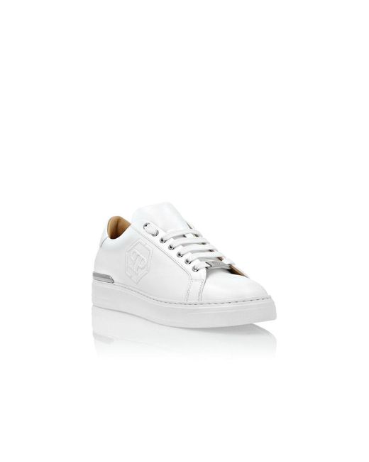 Philipp Plein White Leather Lo-Top Sneaker Hexagon