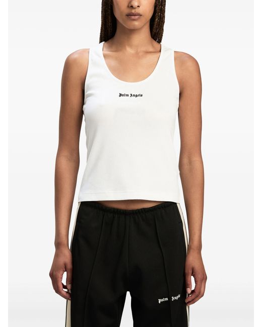 Palm Angels White Logo-Embroidered Ribbed Tank Top