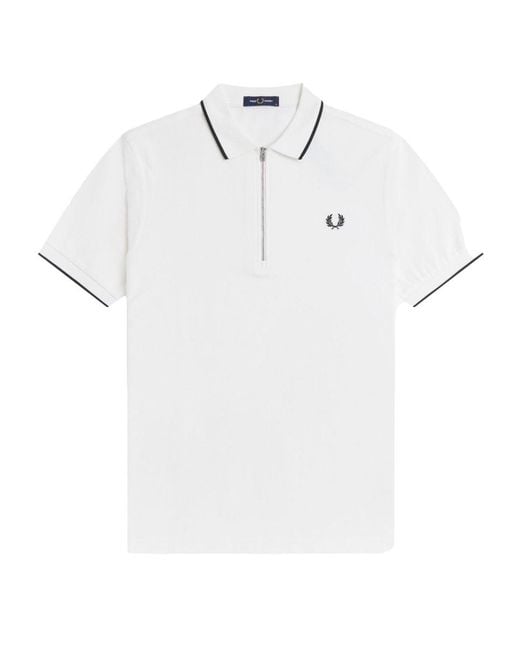 Fred Perry White Polo Con Zip E Logo