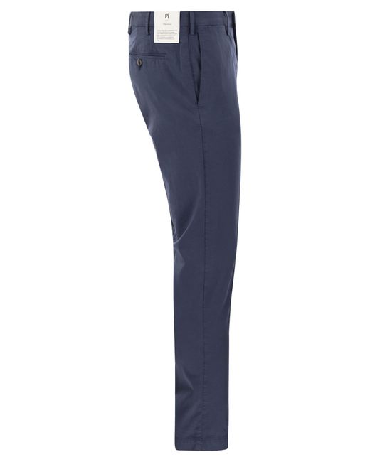 Pt pantaloni magri in cotone e seta di PT Torino in Blue