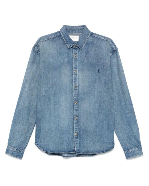 Saint Laurent Cassandre Cotton Shirt in Blue für Herren