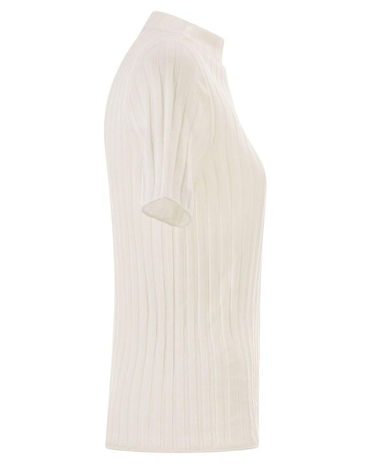 Peserico EASY Natural Short-Sleeved Ribbed Woollen Jumper