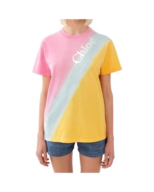 Chloé Pink T-Shirt mit Logo-Print