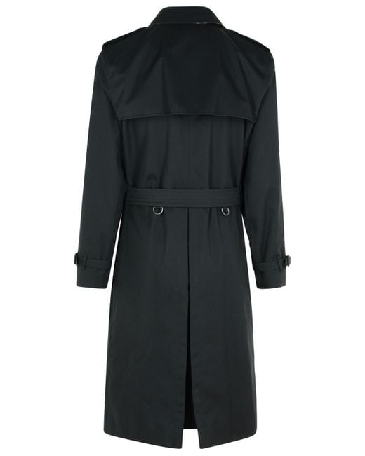 Burberry Black Long Cotton 'Kensington' Trench Coat for men