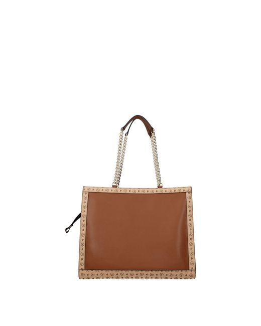 Pollini Brown Shoulder Bags Polyurethane/Cream