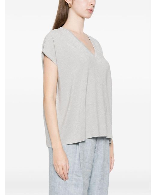 Fabiana Filippi White Cotton V-Necked Top