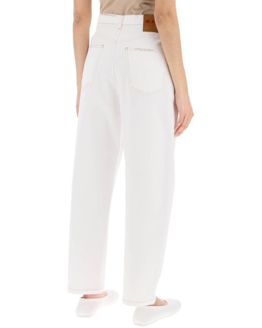 Marni White "Jeans mit gesticktem Logo und Blumenfleck