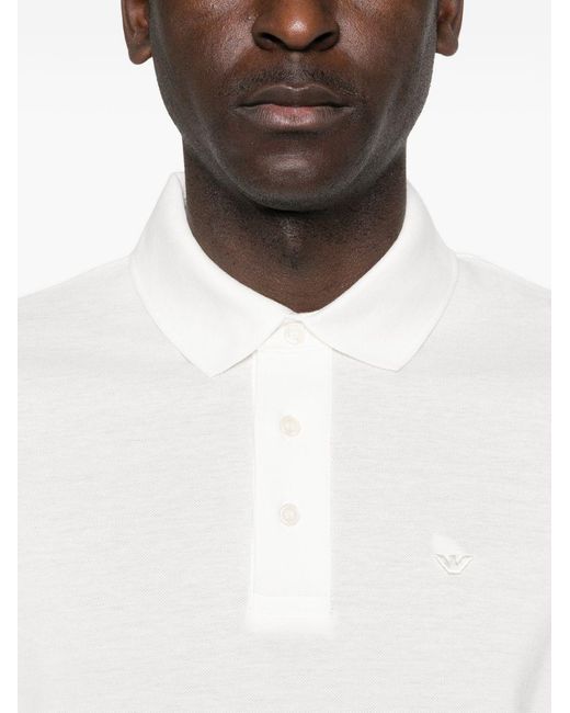 Emporio Armani White Logo Cotton Polo Shirt for men