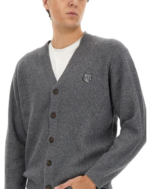 Maison Kitsuné Gray Ribbed Cardigan for men