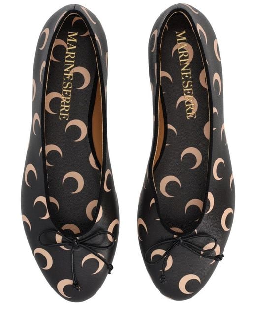 MARINE SERRE Black Leather Ballet Flats