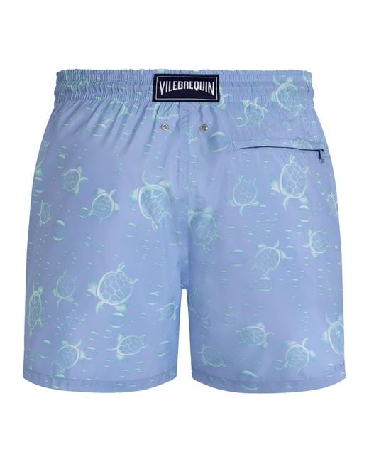 Vilebrequin Blue Swim Shorts With Turtle And Water Bubble Print And Matching Pouch for men