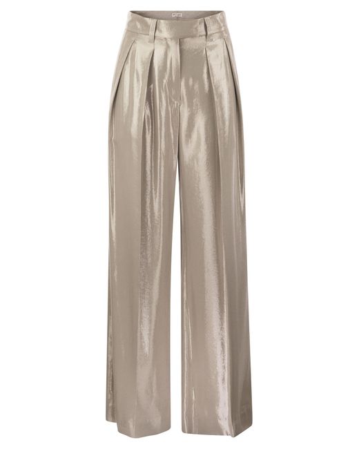 Brunello Cucinelli Natural Sparkling Gabardine Wide Sartorial Trousers