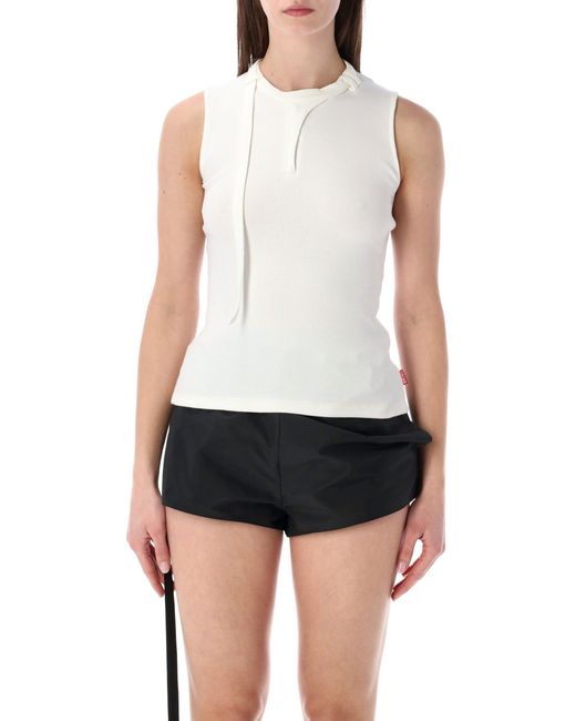 DIESEL White T-Iara Sleeveless Ribbed Cotton Top