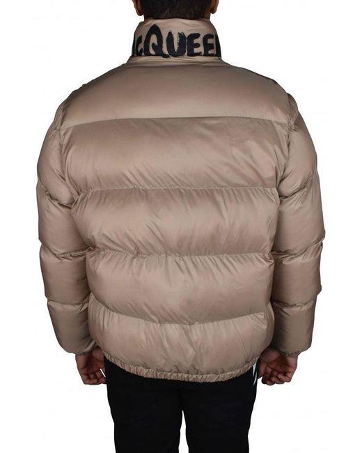 McQueen Brown Quilted Short Jacket With Graffiti Collar