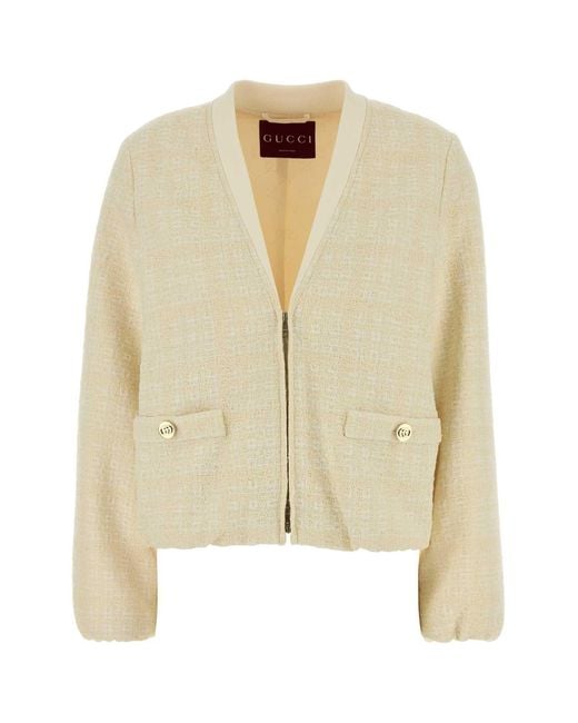 Gucci Natural Checked Cotton Tweed Jacket
