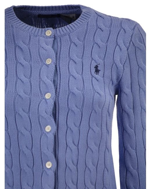 Polo Ralph Lauren Blue Cable Knit Cotton Crew Neck Cardigan