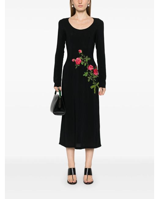 Vivetta Black Floral Embroidered Midi Dress