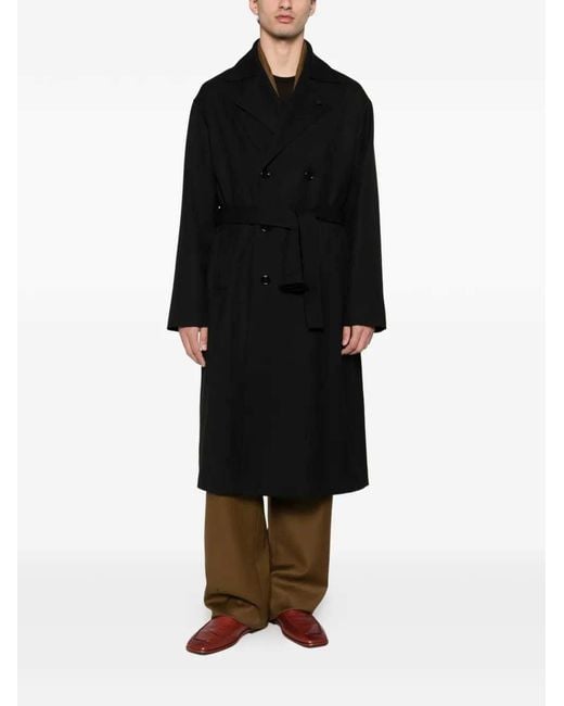 Lardini Black Double-Breasted Coat With Belt for men
