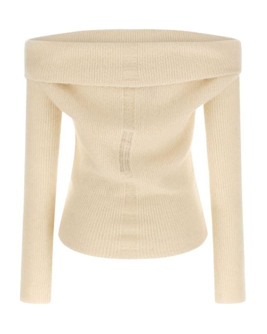 Rick Owens Natural Wool Off-Shoulder Sweater