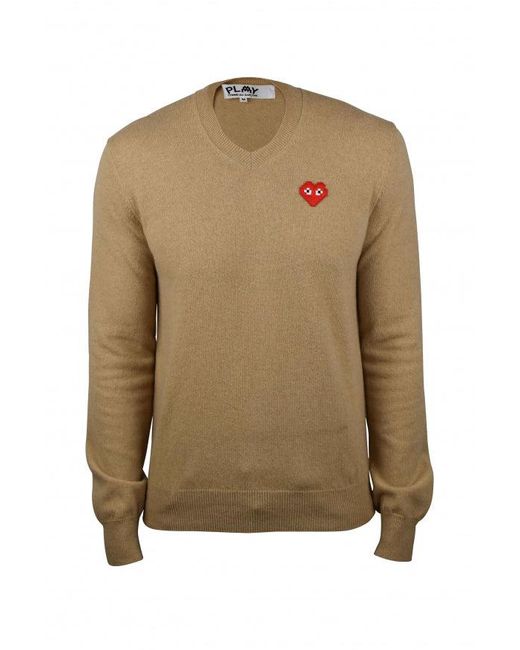 Comme des Garçons Camel Wool V-Neck Sweater in Green für Herren