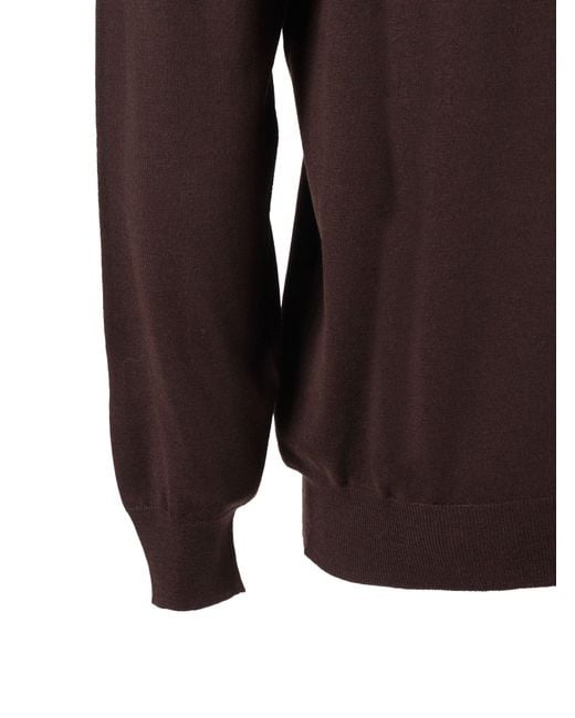 Fedeli Brown V Neck L/S Knitted Sweater
