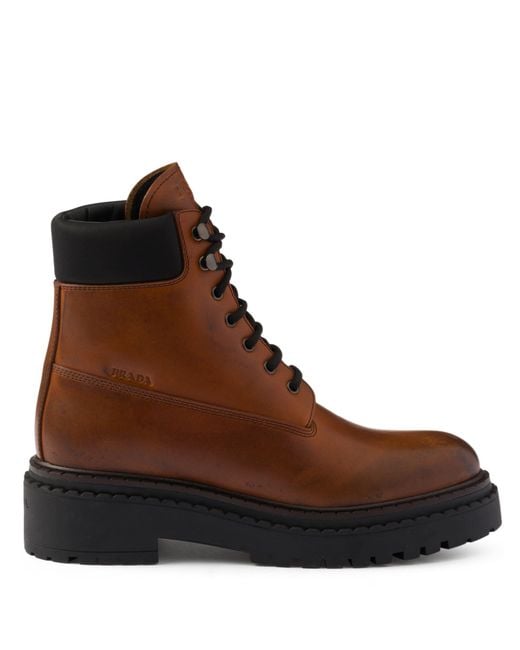 Prada Brown Leather And Re Nylon Booties for men