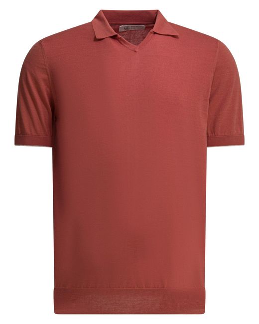 Polo De Algodón Sin Botones Brunello Cucinelli de hombre de color Red