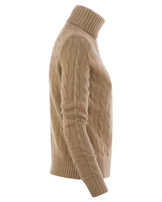Polo Ralph Lauren Brown Wool And Cashmere Cable-Knit Turtleneck Sweater